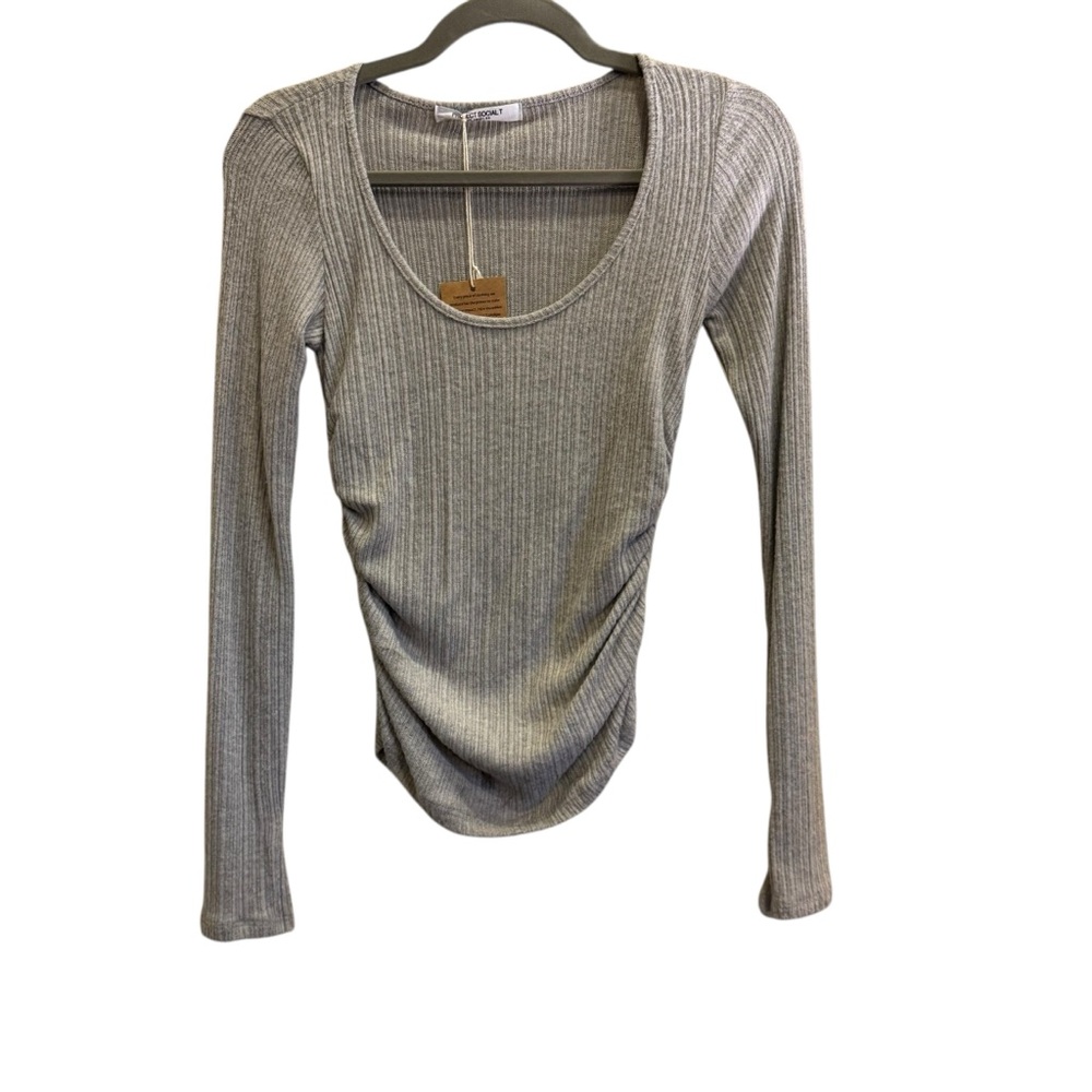 Project Social T Women’s Super Soft Minimalist Gray Long Sleeve Ruched Top Sz XS